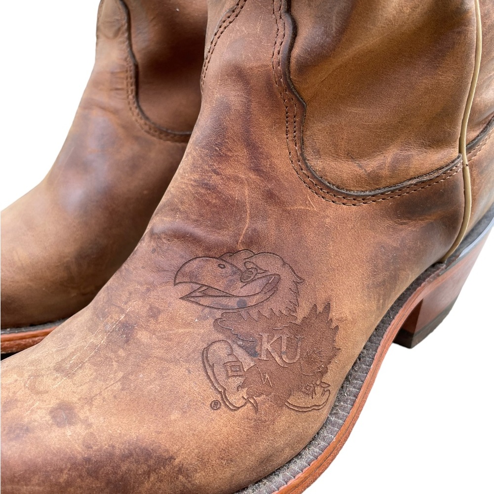 Nocona College Boots KU Jayhawk Leather Tan Western Cowgirl Boots Size 7 - Picture 3 of 11